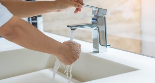 Washing hands with liquid soap and tap water, Antiseptic, personal Hygiene and Healthcare concept